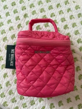 MZ Wallace Hot Pink Quilted Nylon Cosmetic Case with Top Handle
